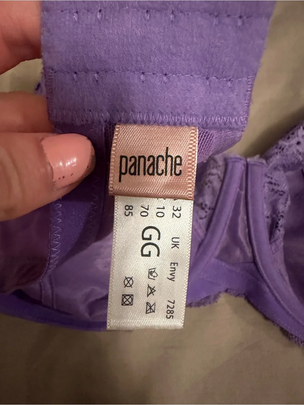 Panache Envy Balcony Underwire Bra 7285 US 32GG Violet Unlined 4 Part Cup Lace